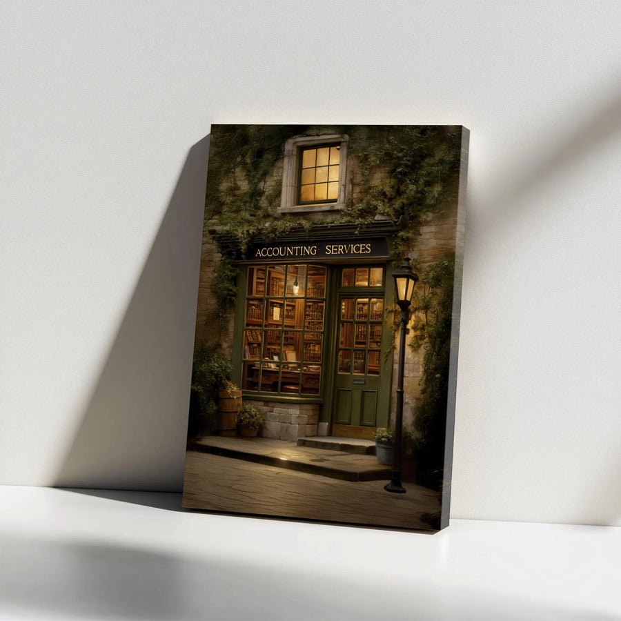 Accounting Office Wall Art | Vintage Bookstore Style Storefront | Gallery Wrapped Canvas | Premium CPA Gift for Accountant or Home Office