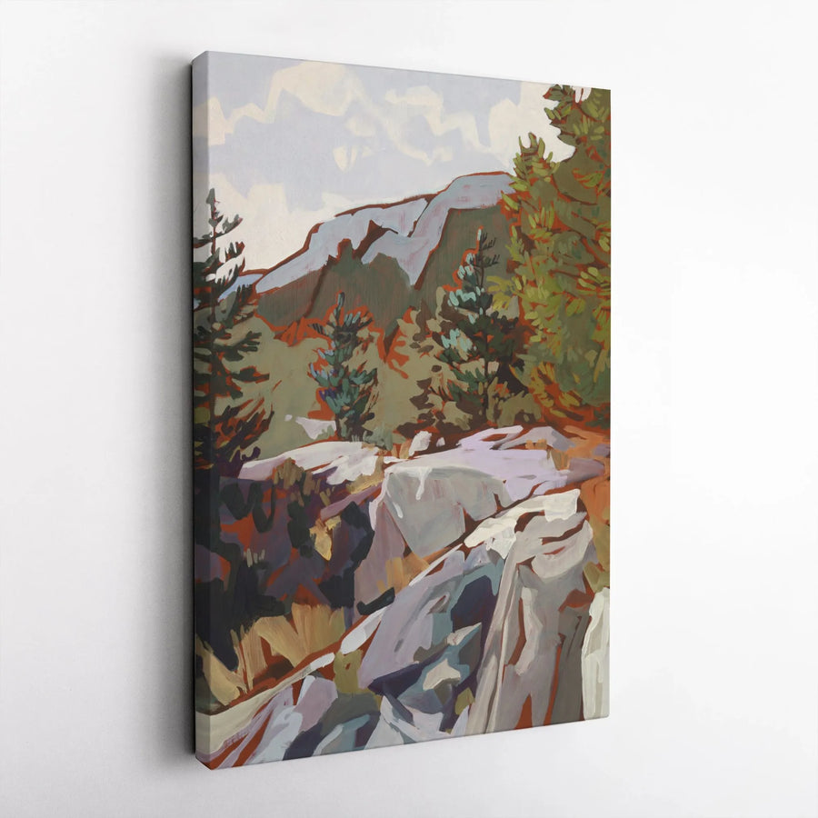 Mountain Landscape Vertical Canvas | Impressionist Rocky Mountain Painting | Premium Gallery Wrapped Canvas | Living Room Decor Gift for Nature Lovers