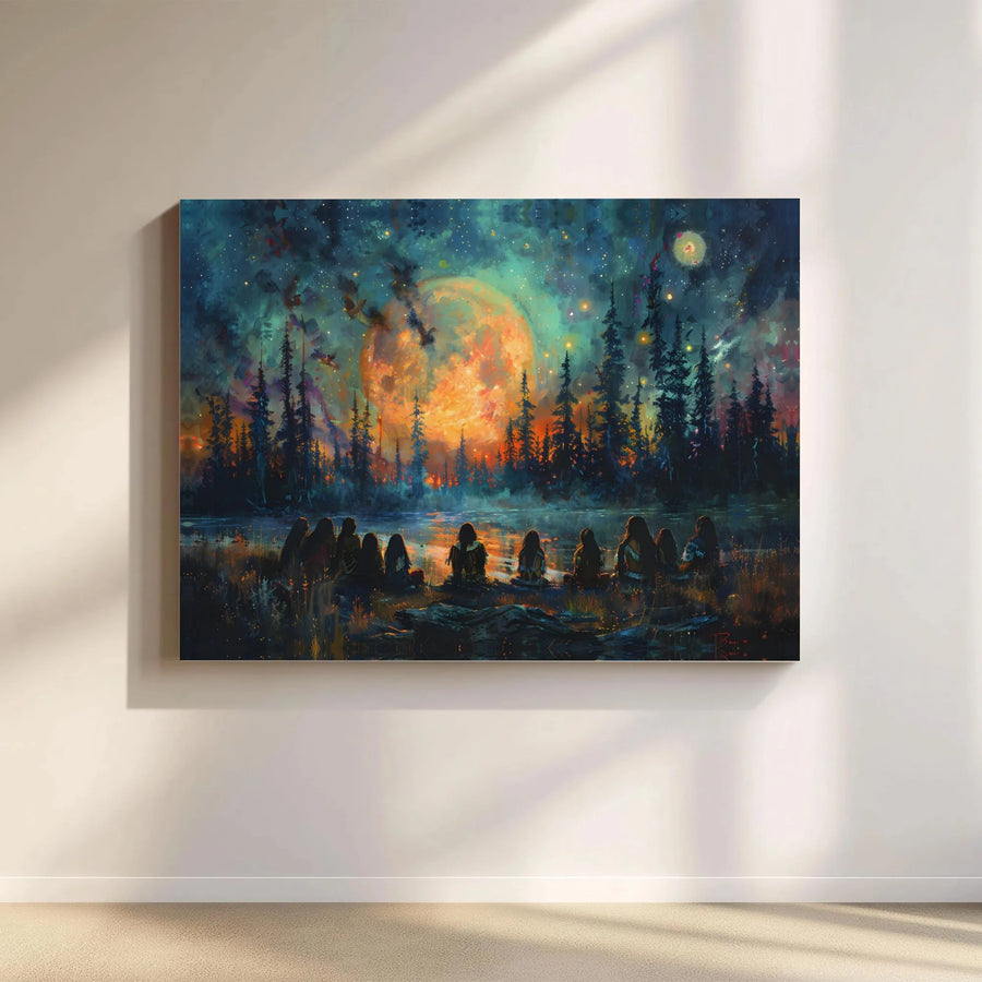 Mystical Moonlit Lake Canvas Wall Art | Surreal Night Sky Landscape | Premium Gallery Wrap Print | Dreamy Home Decor Gift for Nature Lovers
