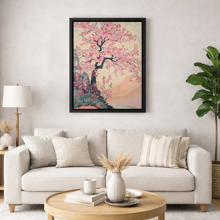 Japanese Cherry Blossom Canvas Art | Pink Sakura Tree Wall Decor | Premium Gallery Wrap Print | Zen Asian Landscape for Home or Office