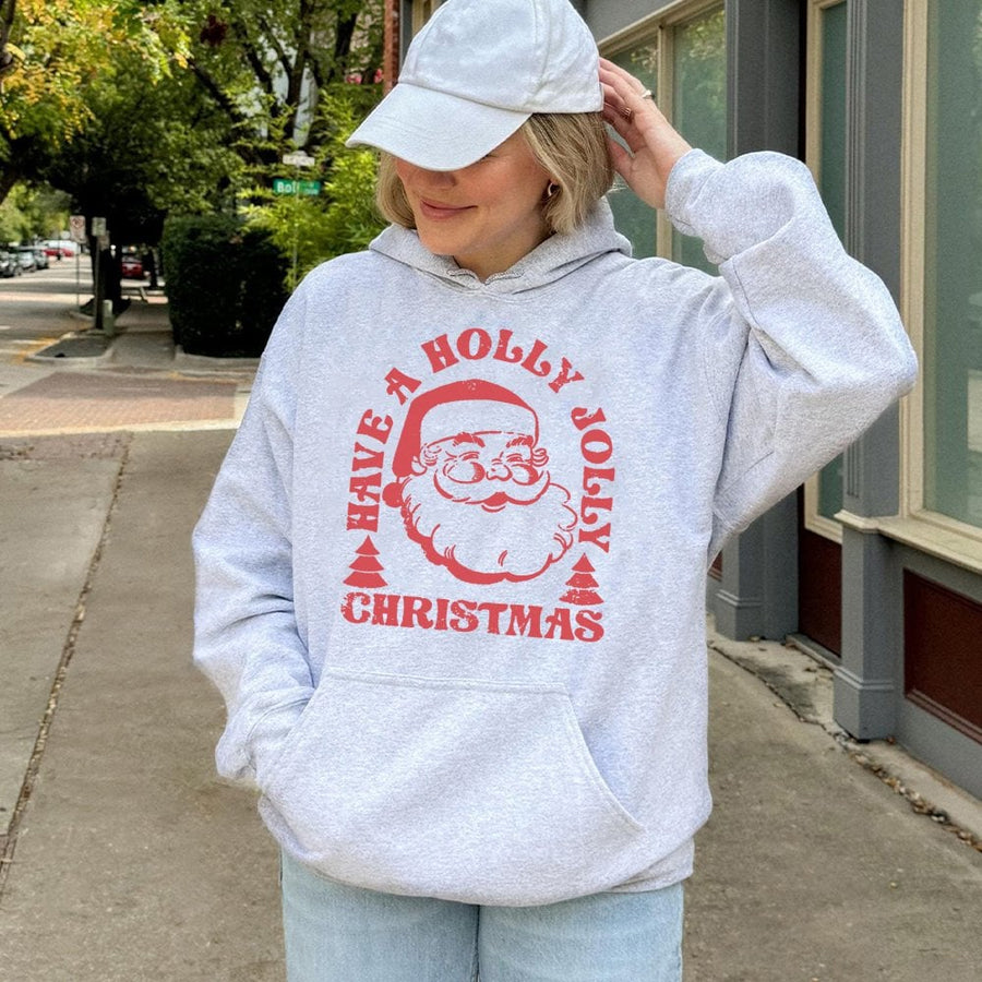 Retro Santa Christmas Hoodie | Holly Jolly Vintage Graphic Sweatshirt | Premium Cotton Blend Pullover | Festive Holiday Gift For Men And Women