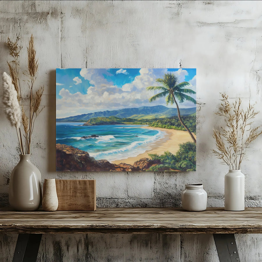 Tropical Beach Canvas Wall Art | Coastal Palm Tree Ocean Scenery | Premium Fade-Resistant Gallery Wrap | Relaxing Home Office Decor Gift