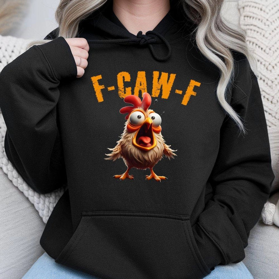 Funny Screaming Chicken Hoodie | F-Caw-F Rooster Graphic Design | Premium Cotton Blend Sweatshirt | Humorous Gift for Farm Lovers & Men Women