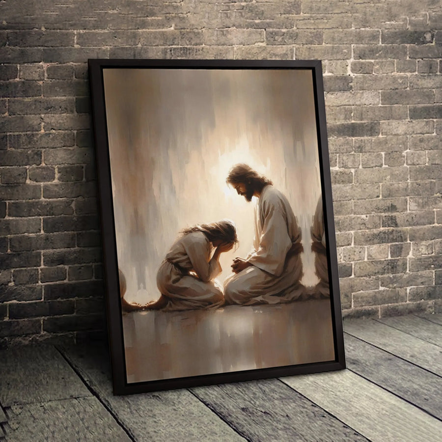 Jesus Comforting Weeping Woman Canvas Art | Religious Healing Wall Decor | Gallery Quality Premium Print | Spiritual Christian Gift for Home