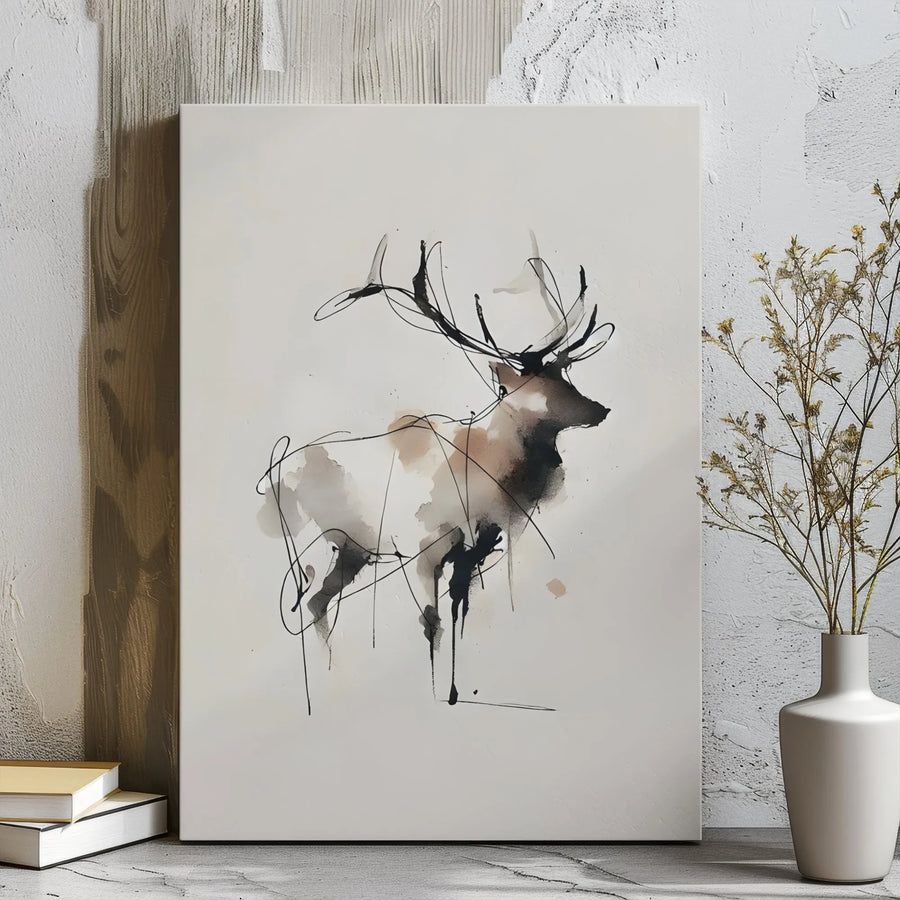 Abstract Deer Canvas Wall Art | Minimalist Ink Sketch Print | Premium Gallery Wrap 1.25 Inch Frame | Modern Wildlife Decor Gift for Nature Lovers