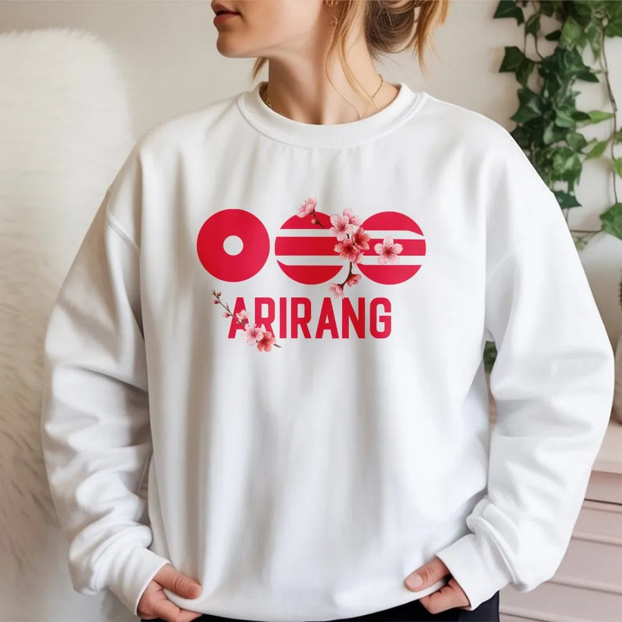 Kpop Sweatshirt | Arirang Cherry Blossom Graphic | Cozy Cotton Blend | Korean Pop Music Fan Gift for Idol Concert