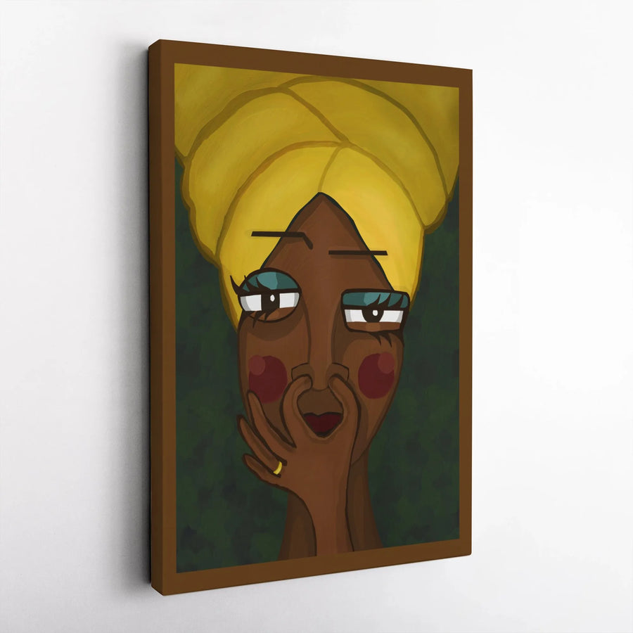 Abstract Black Woman Canvas Wall Art | Vibrant Female Portrait with Yellow Head Wrap | Premium Gallery Canvas | Modern Home Decor Gift