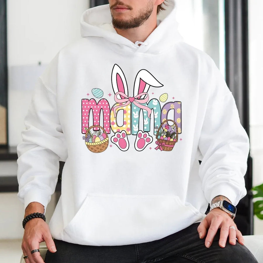 Easter Mama Hoodie | Cute Bunny Ears Pastel Design | Premium Cotton Blend | Gift for Mom and Spring Holiday Celebration