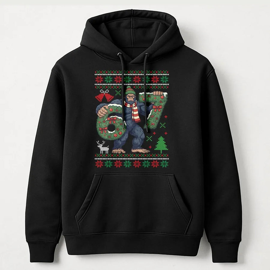 Bigfoot Christmas Hoodie | Funny Sasquatch 67 Birthday Sweater | Premium Cotton Blend | Unisex Ugly Xmas Sweatshirt Gift for Bigfoot Lovers