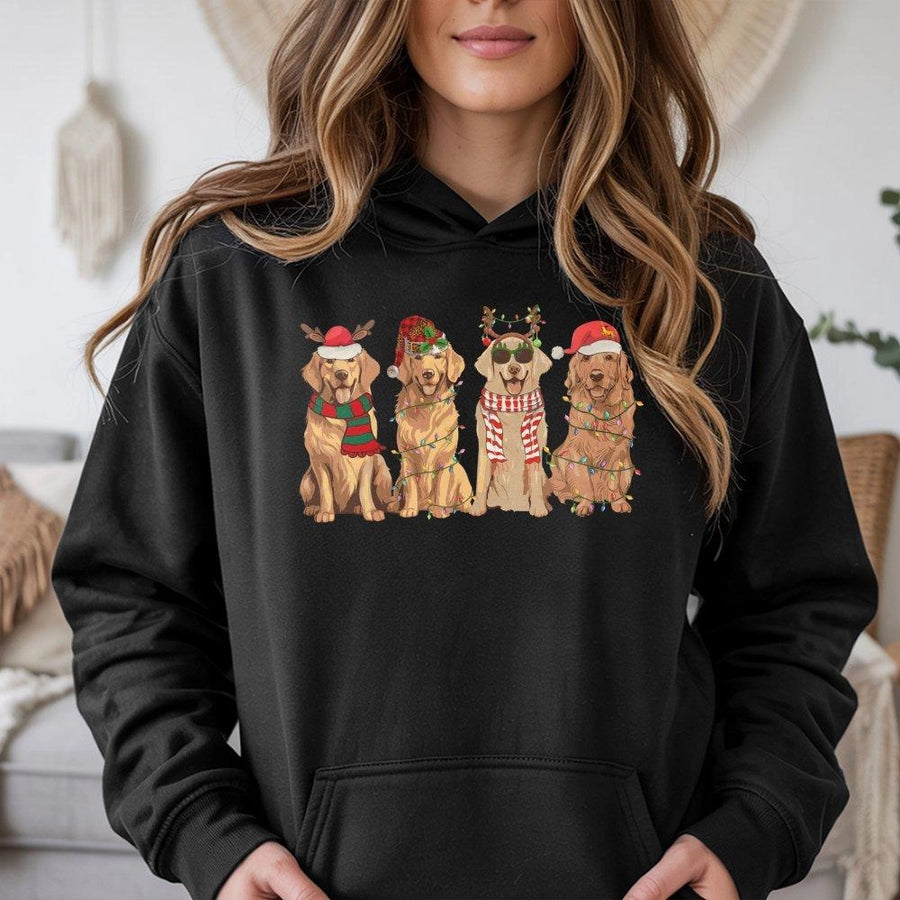 Christmas Golden Retriever Hoodie | Festive Dog Lights Graphic | Premium Cotton Blend | Holiday Gift For Dog Lovers