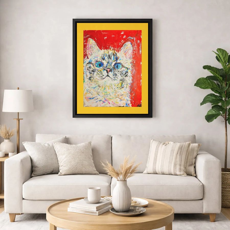 Cat Canvas Wall Art | Expressionist Fluffy Cat Portrait | Premium Fade-Resistant Print | Colorful Home Decor Gift for Cat Lovers