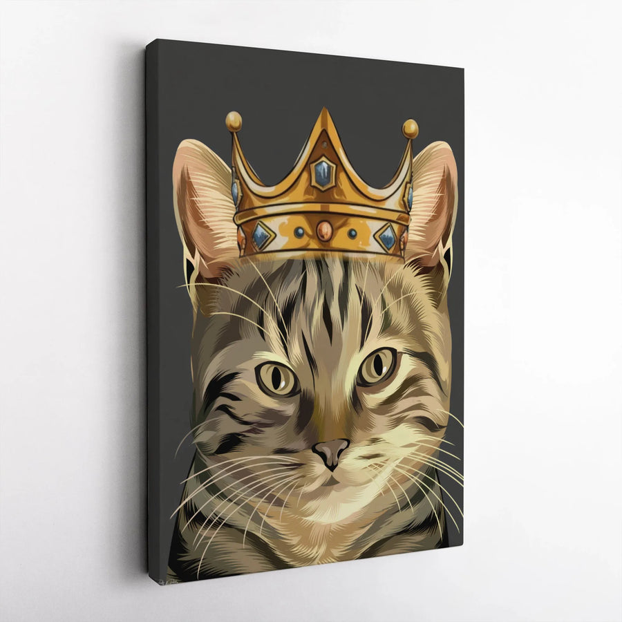 Royal Tabby Cat Canvas Print | Majestic Crown Portrait Art | Premium 1.25" Gallery Wrap | Unique Cat Lover Gift Wall Decor