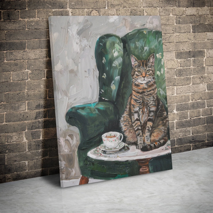 Tabby Cat Wall Art | Impressionist Oil Painting Print | Gallery Wrapped 1.25" Canvas | Whimsical Cozy Decor Gift for Cat Lovers