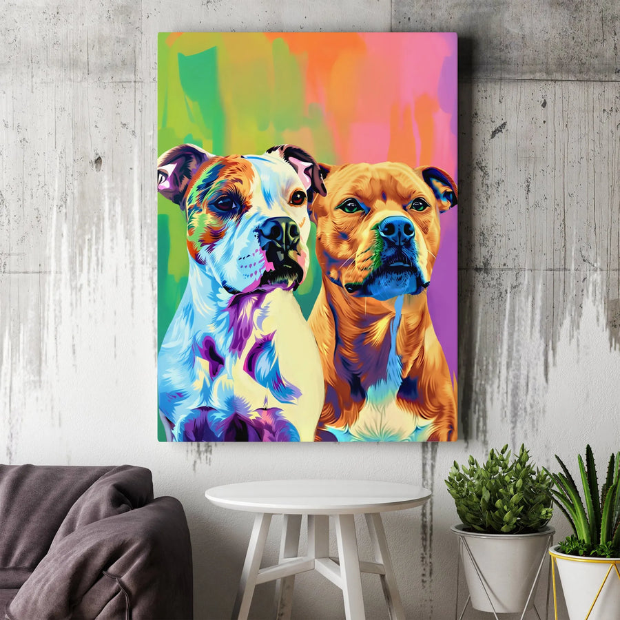 Colorful Pitbull Dog Canvas Art | Vibrant Pop Art Animal Portrait | Premium Fade-Resistant Print | Modern Wall Decor Gift for Dog Lovers