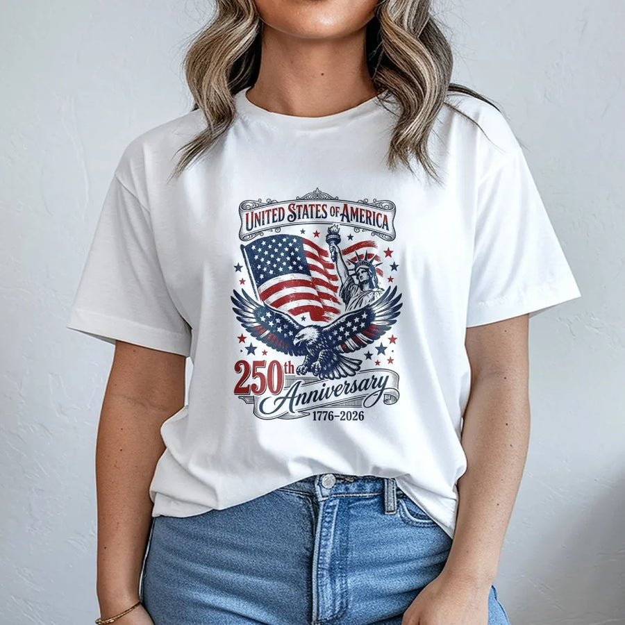 USA 250th Anniversary T-Shirt | Vintage Bald Eagle & Flag Graphic | Premium Cotton Tee | Independence Day 2026 Collector's Gift for Patriots