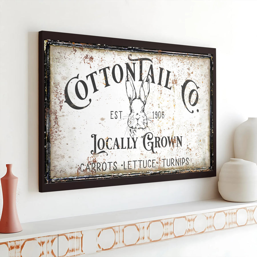Cottontail Co. Farmhouse Sign Canvas | Vintage Rabbit Art with Rustic Texture | Premium Gallery Wrap Wall Decor | Gift for Country Kitchen