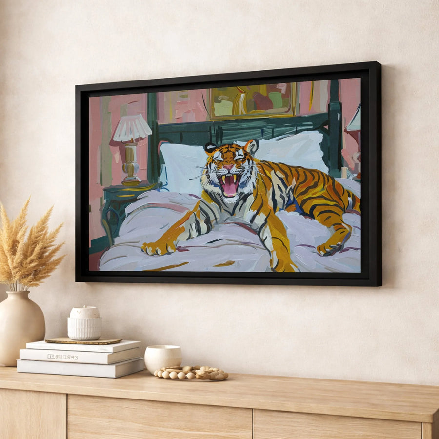 Roaring Tiger Oil Painting Canvas | Expressionist Animal Bedroom Wall Art | Premium Gallery-Wrapped Print | Unique Home Decor Gift for Animal Lovers