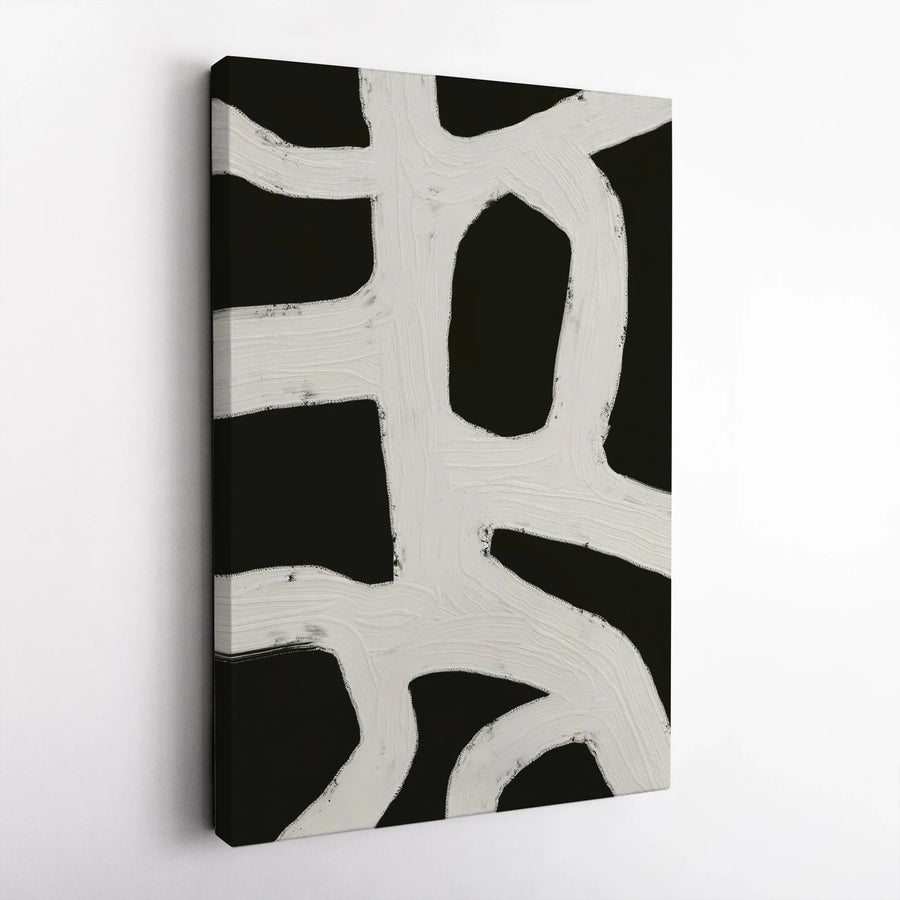 Abstract Black and White Vertical Canvas | Minimalist Bold Brushstroke Line Art | 1.25 In Thick Gallery Wrap Frameless Print | Modern Living Room & Office Wall Decor Gift