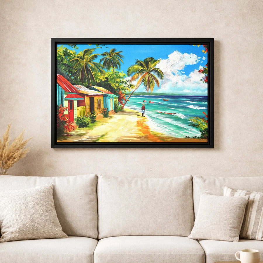 Tropical Beach Canvas Wall Art | Colorful Caribbean Coastal Painting | Premium Gallery Wrapped Print | Island Home Decor Gift