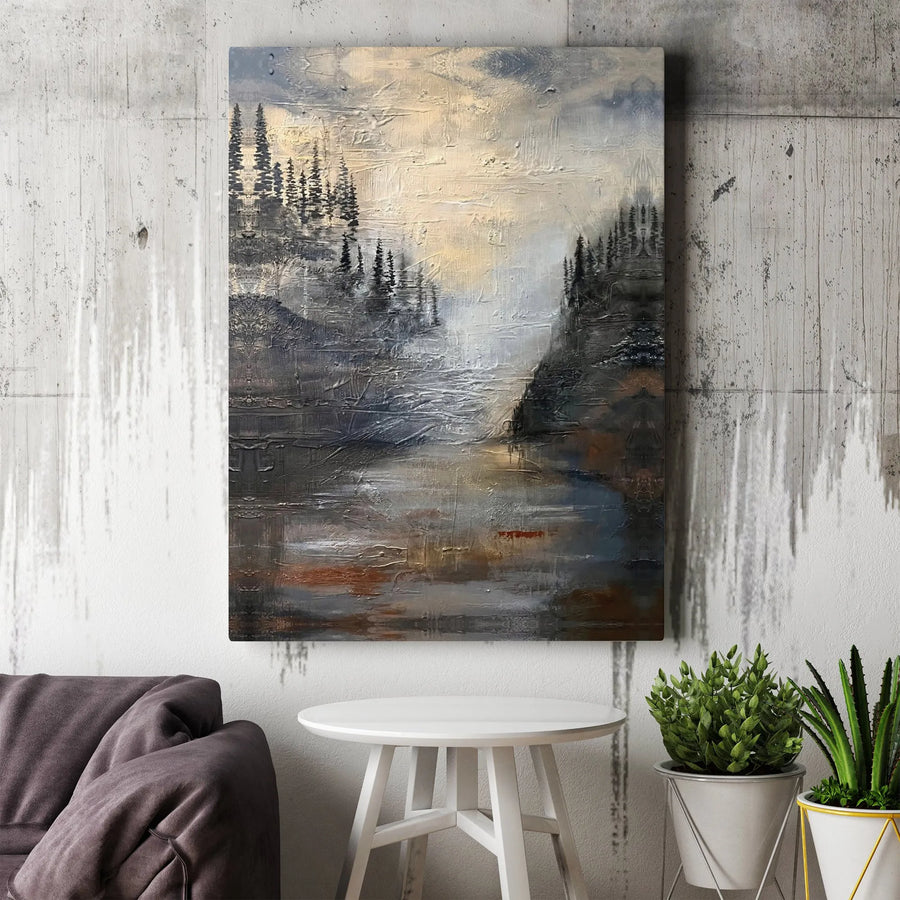 Abstract Forest Landscape Canvas | Textured River Painting Wall Art | Premium Gallery-Wrapped Print | Nature Decor for Home or Office Gift
