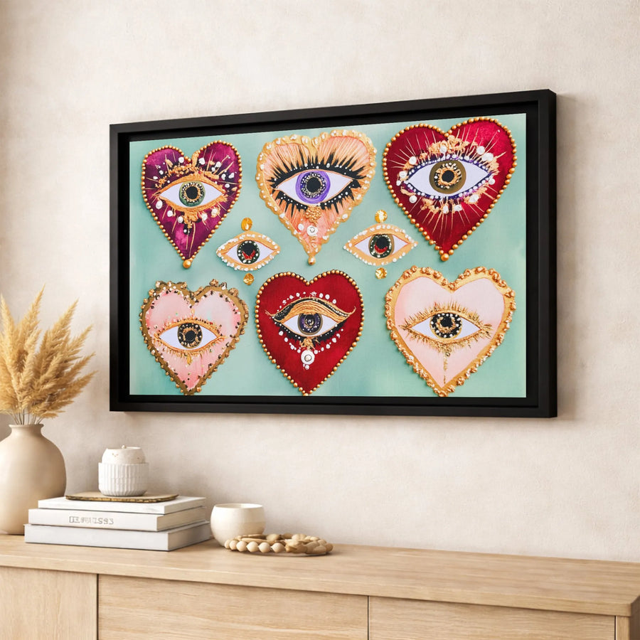 Evil Eye Heart Canvas Art | Colorful Bohemian Wall Decor | Premium 1.25 Inch Gallery Wrap | Spiritual Protection Gift for Home Office