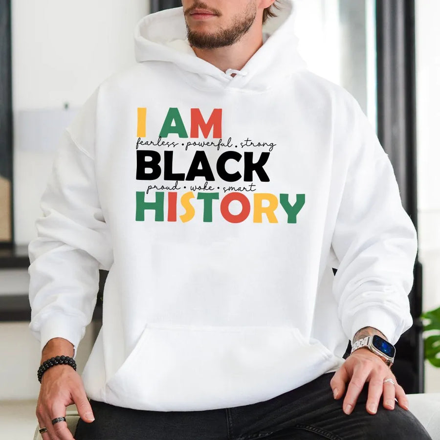 I Am Black History Hoodie | Empowering Afrocentric Graphic Print | Premium Cotton-Polyester Blend | Black Pride Gift for Men and Women