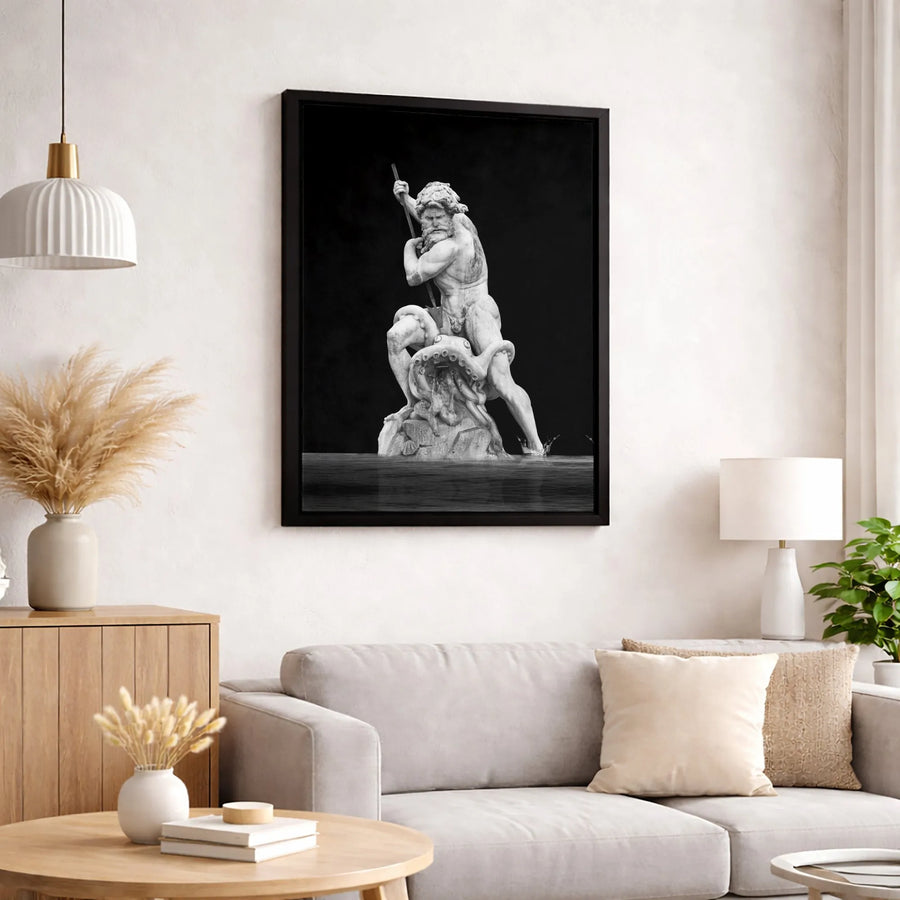 Neptune Fighting Octopus Canvas Wall Art | Dramatic Greek Mythology Statue Print | Premium 1.25" Gallery Wrap | Sophisticated Home Decor Gift