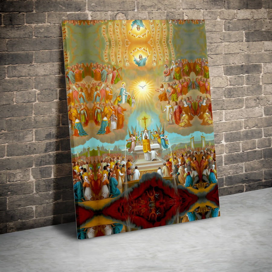 Catholic Mass Wall Art | Holy Trinity & Communion Of Saints Print | Premium Gallery Wrapped Canvas | Religious Home Decor & Spiritual Gift