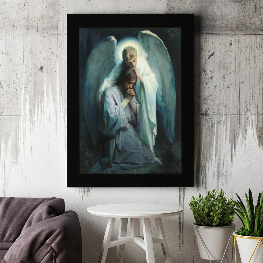 Agony In The Garden Canvas Print | Religious Jesus Comforted By Angel Wall Art | Premium Gallery Wrap Decor | Christian Home Gift
