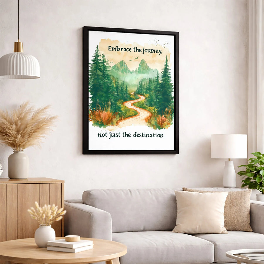Embrace The Journey Mountain Wall Art | Watercolor Forest Path Print | Premium 1.25" Gallery Canvas | Inspirational Home Decor Gift