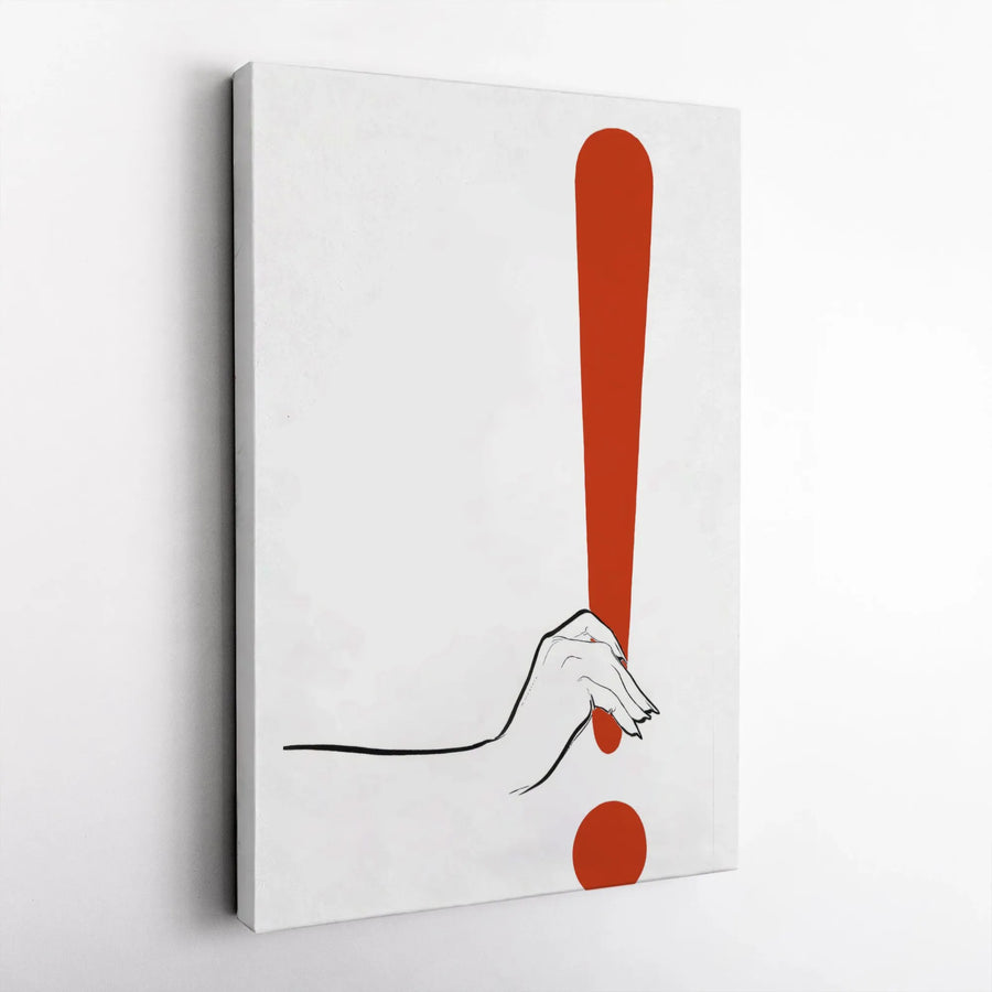 Exclamation Mark Line Art Canvas | Abstract Woman Hand Minimalist Print | Premium Gallery Wrapped Wall Decor | Modern Office Interior Gift