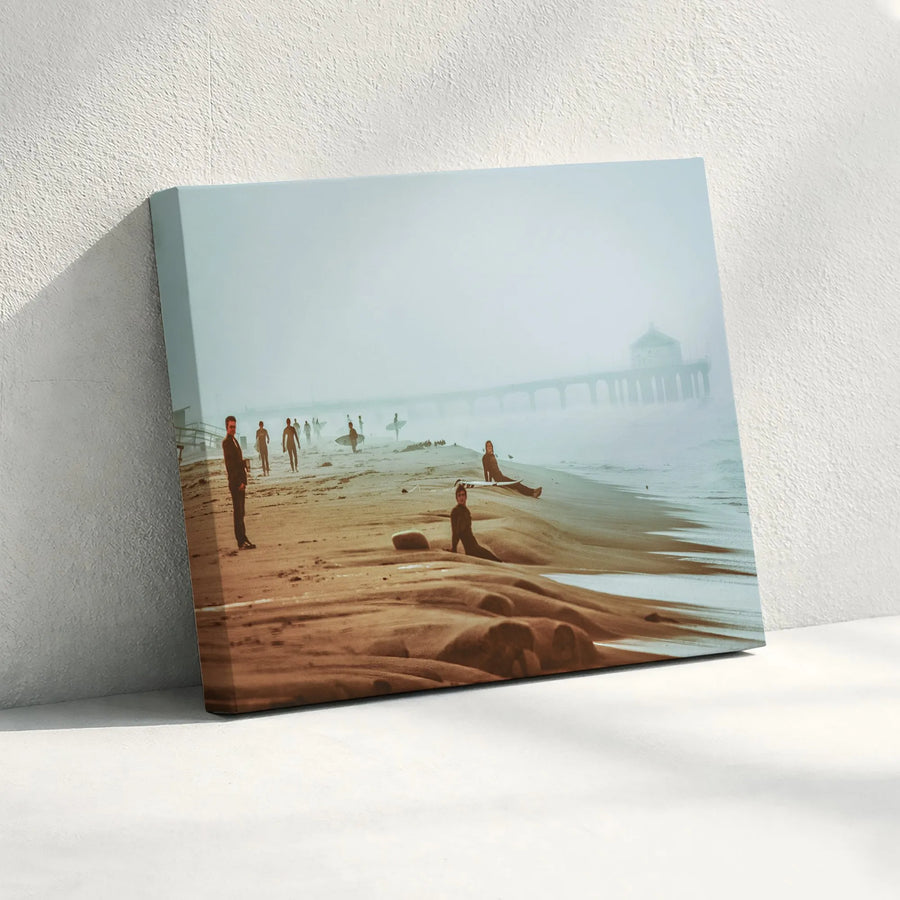 Foggy Beach Canvas Print | Moody Surfer Photography Wall Art | Premium 1.25" Thick Canvas | Coastal Decor Gift for Beach House