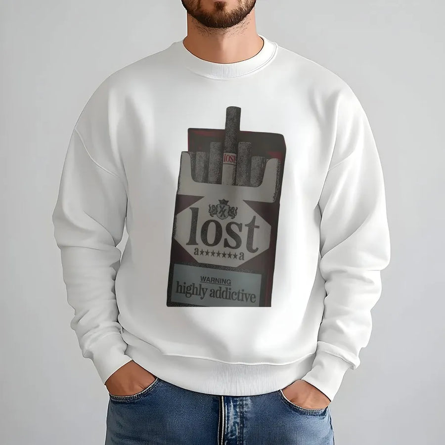 Lost Cigarette Pack Sweatshirt | Retro Graphic Streetwear Design | Premium Cotton Blend | Edgy Urban Apparel Gift For Friends