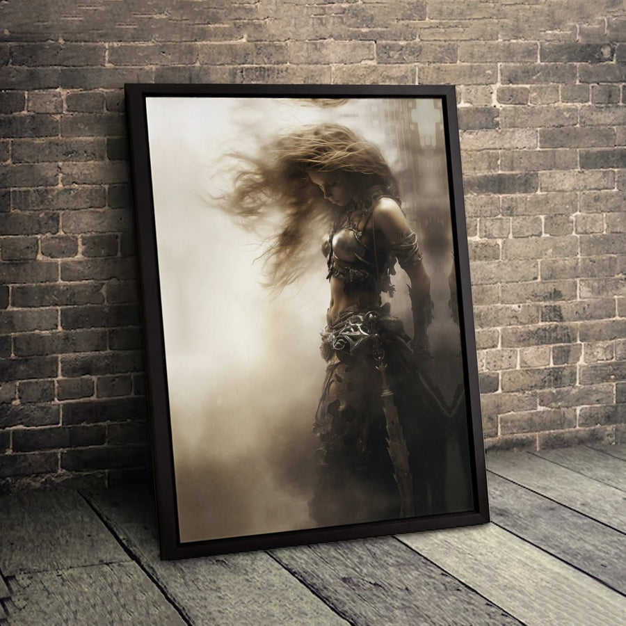 Fantasy Female Warrior Canvas Print | Ornate Armor Sword Wall Art | Premium Gallery Wrapped Decor | Gift for Fantasy Art Collectors