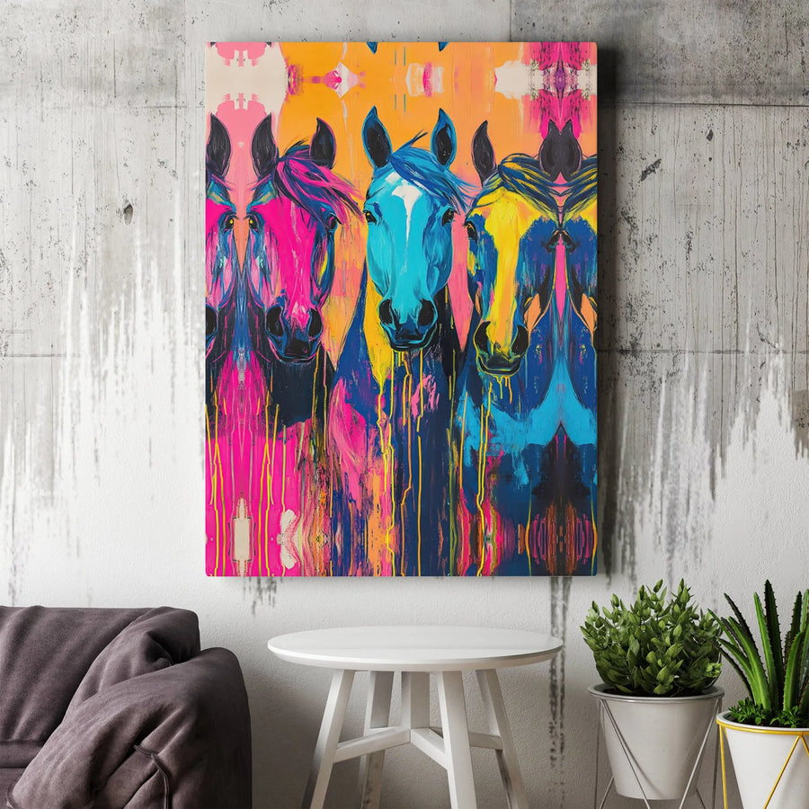 Abstract Horse Canvas Wall Art | Colorful Neon Pop Art Equine Print | Premium 1.25" Gallery Wrap | Modern Home Decor Gift for Horse Lovers