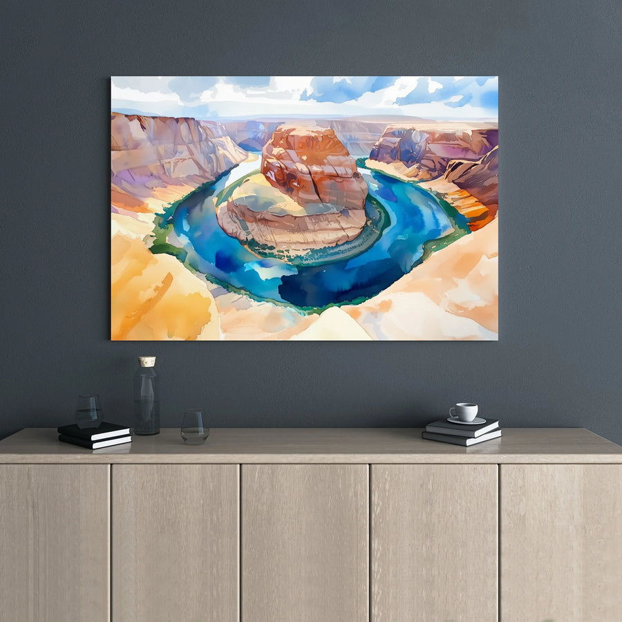 Horseshoe Bend Canvas Art | Watercolor Arizona Landscape Print | Premium 1.25" Gallery Wrap Wall Decor | Southwest Nature Gift for Home Office