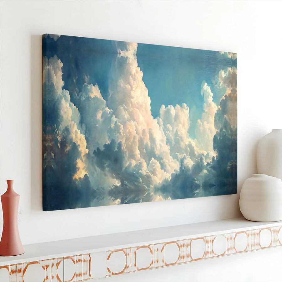 Dramatic Cloudscape Canvas Wall Art | Blue Sky Atmospheric Painting | 1.25-Inch Premium Gallery Wrap | Modern Home Office Decor Gift