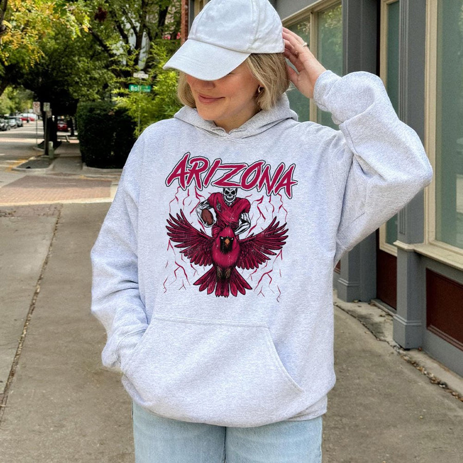 Arizona Skeleton Football Player Riding A Cardinal Hoodie