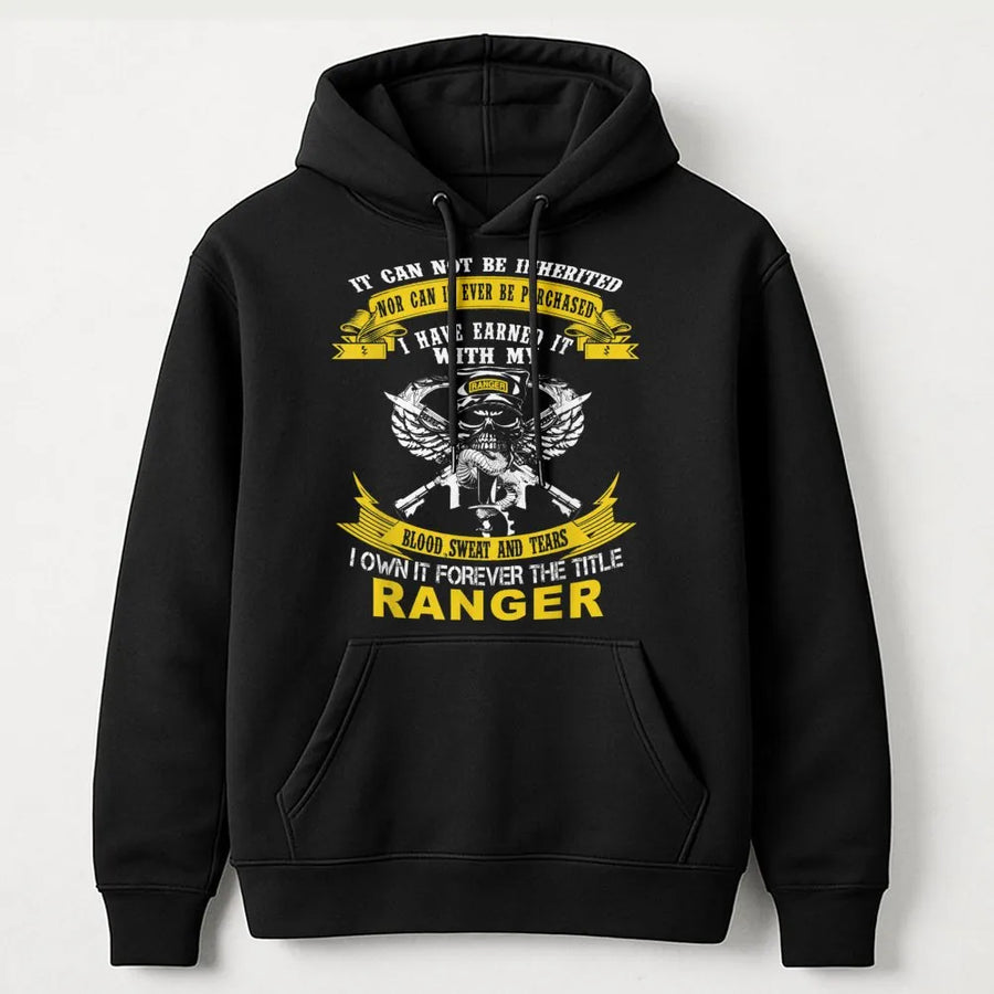 Army Ranger Hoodie | Earned Not Inherited Veteran Graphic | Premium Cotton Blend | Military Pride Gift for Soldier