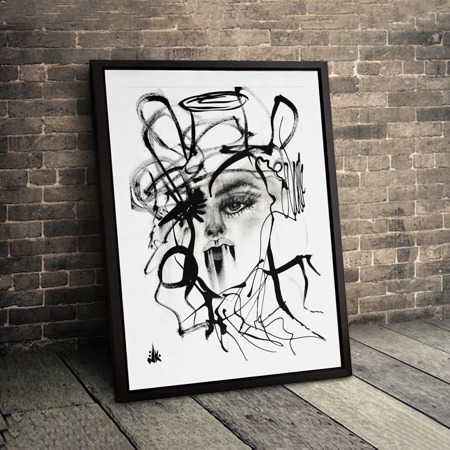 Abstract Vampire Face Wall Art | Gothic Minimalist Line Drawing | Premium 1.25-Inch Gallery Canvas | Moody Modern Home Decor Gift