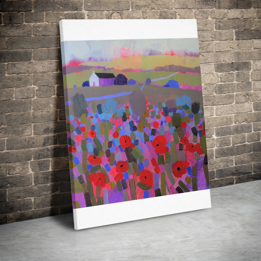 Abstract Poppy Field Canvas Wall Art | Vibrant Floral Meadow Painting Print | Premium Gallery Wrap Canvas | Modern Farmhouse Living Room Decor Gift