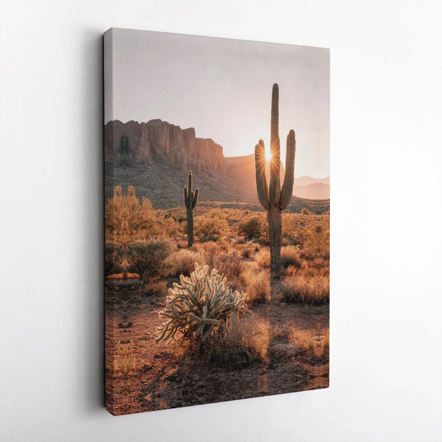 Arizona Desert Canvas Wall Art | Saguaro Cactus Sunset Photo | Premium Thick Gallery Wrap | Southwestern Home Decor Gift for Nature Lover