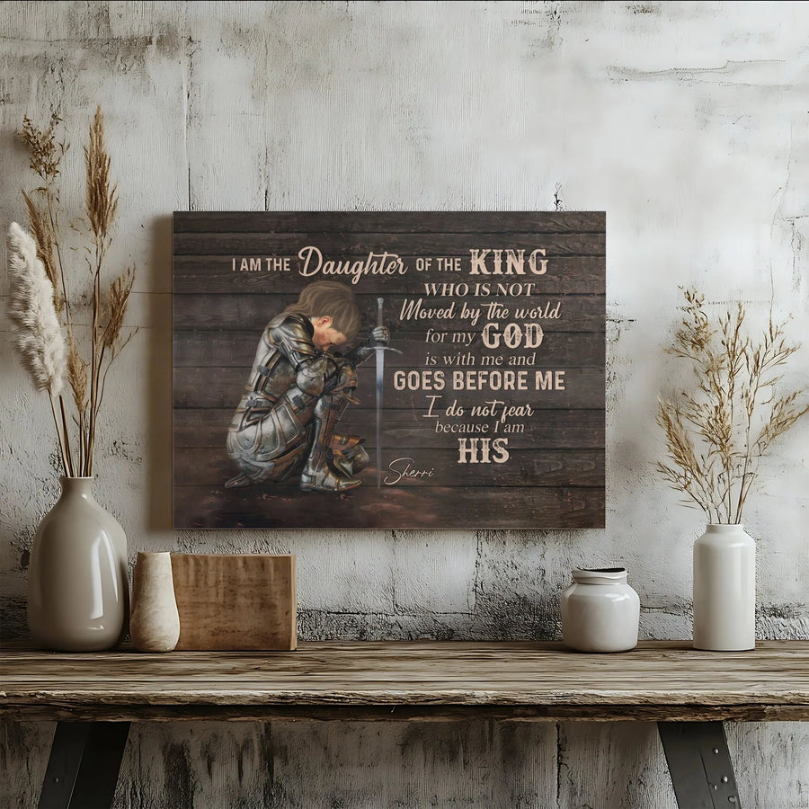 Daughter of the King Canvas Art | Female Knight Scripture Wall Decor | Premium Thick Canvas Print | Inspirational Faith Gift for Christian Woman