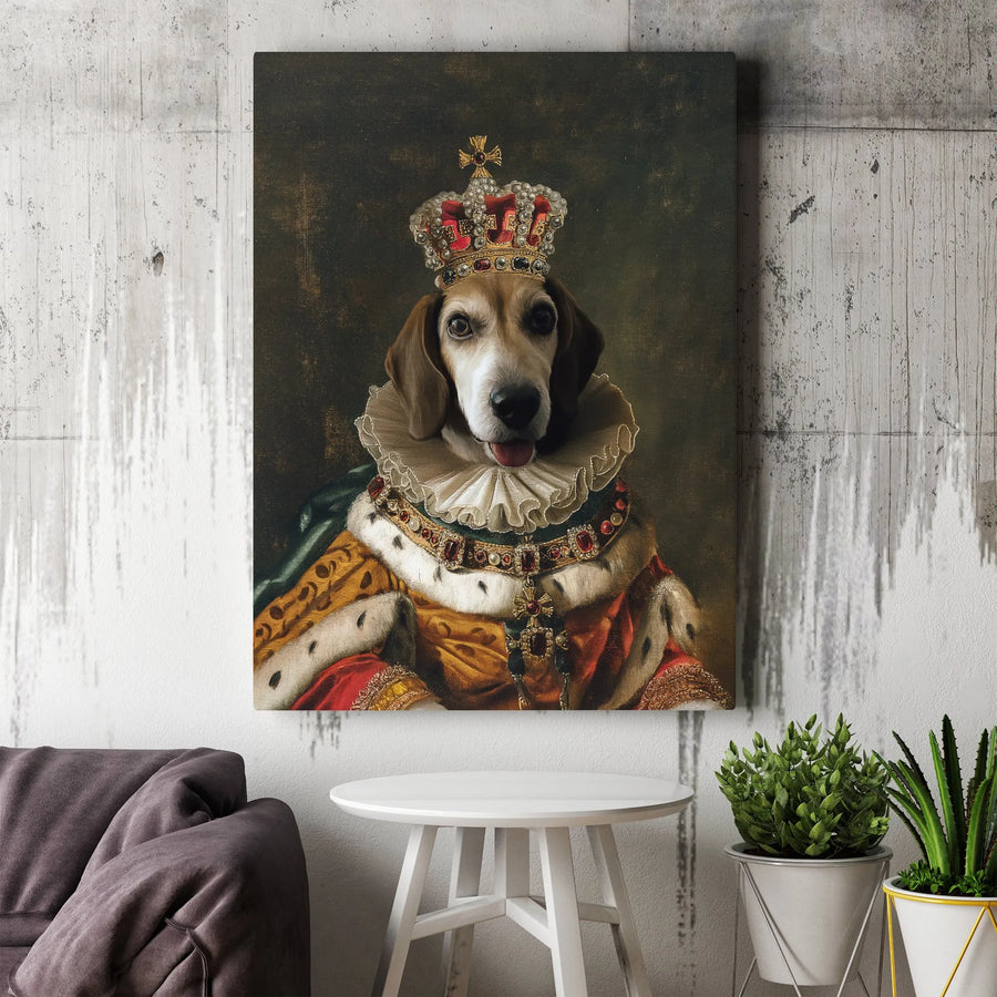 Royal Beagle Portrait Canvas Wall Art | Renaissance King Dog Painting | Premium Thick Gallery Wrap | Unique Gift for Beagle Owner