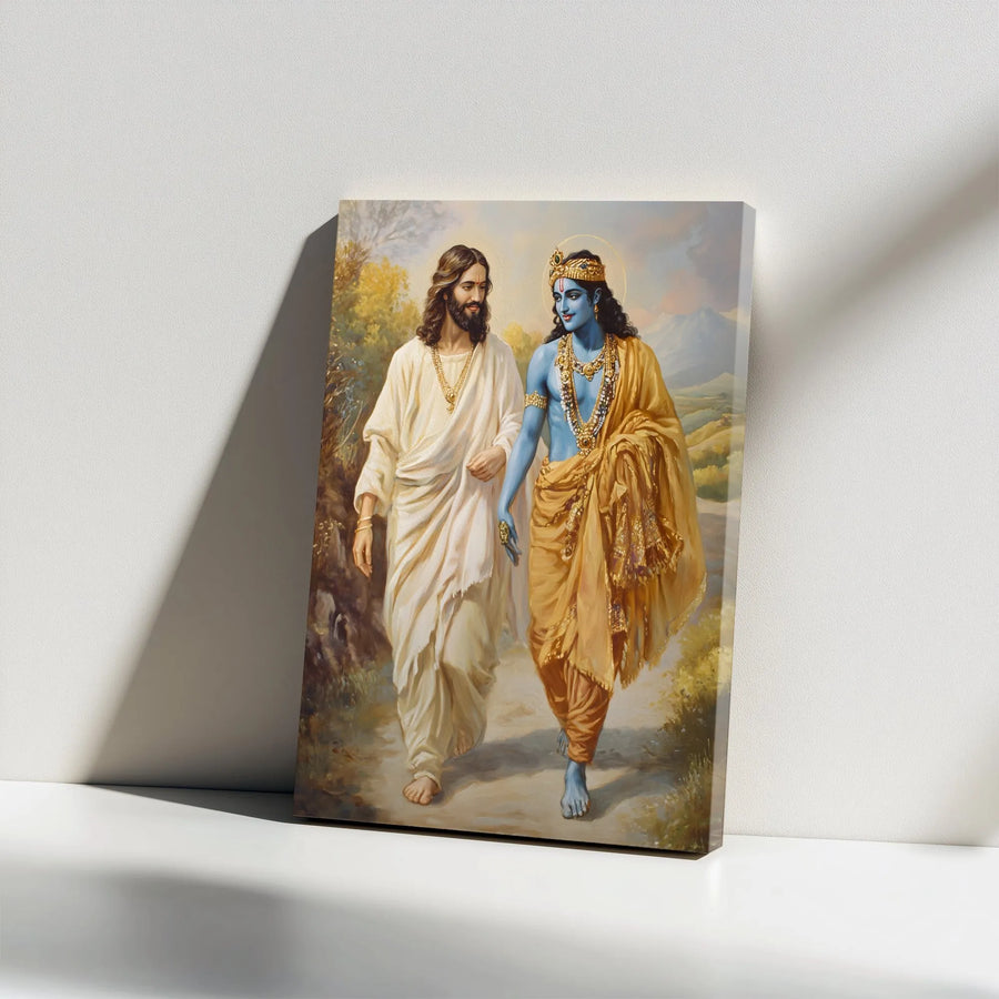 Jesus and Krishna Canvas Print | Spiritual Interfaith Wall Art | Premium Gallery Wrap | Religious Home Decor Gift for Believers