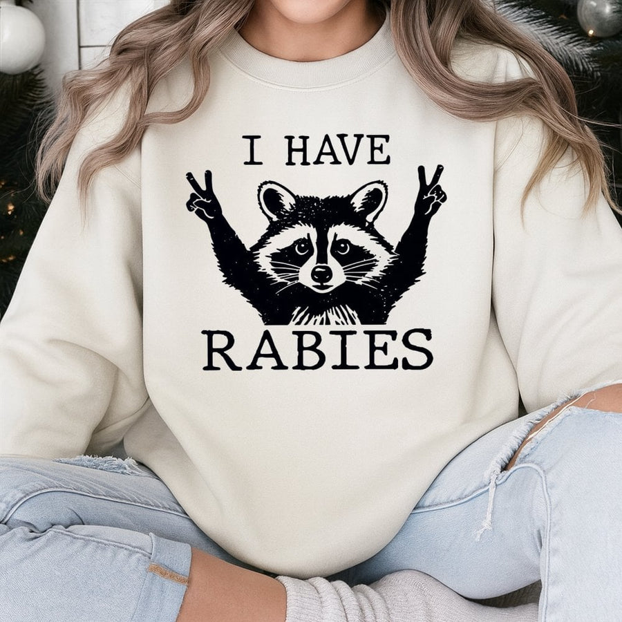 I Have Rabies Raccoon Sweatshirt | Funny Peace Sign Graphic | Premium Cotton Blend | Gift For Animal Lovers And Humor Fans