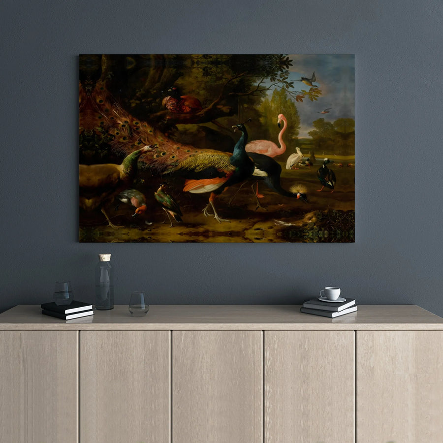 Bird Paradise Canvas Wall Art | Classical Peacock and Flamingo Painting | 1.25-Inch Gallery Wrap | Vintage Botanical Nature Decor Gift