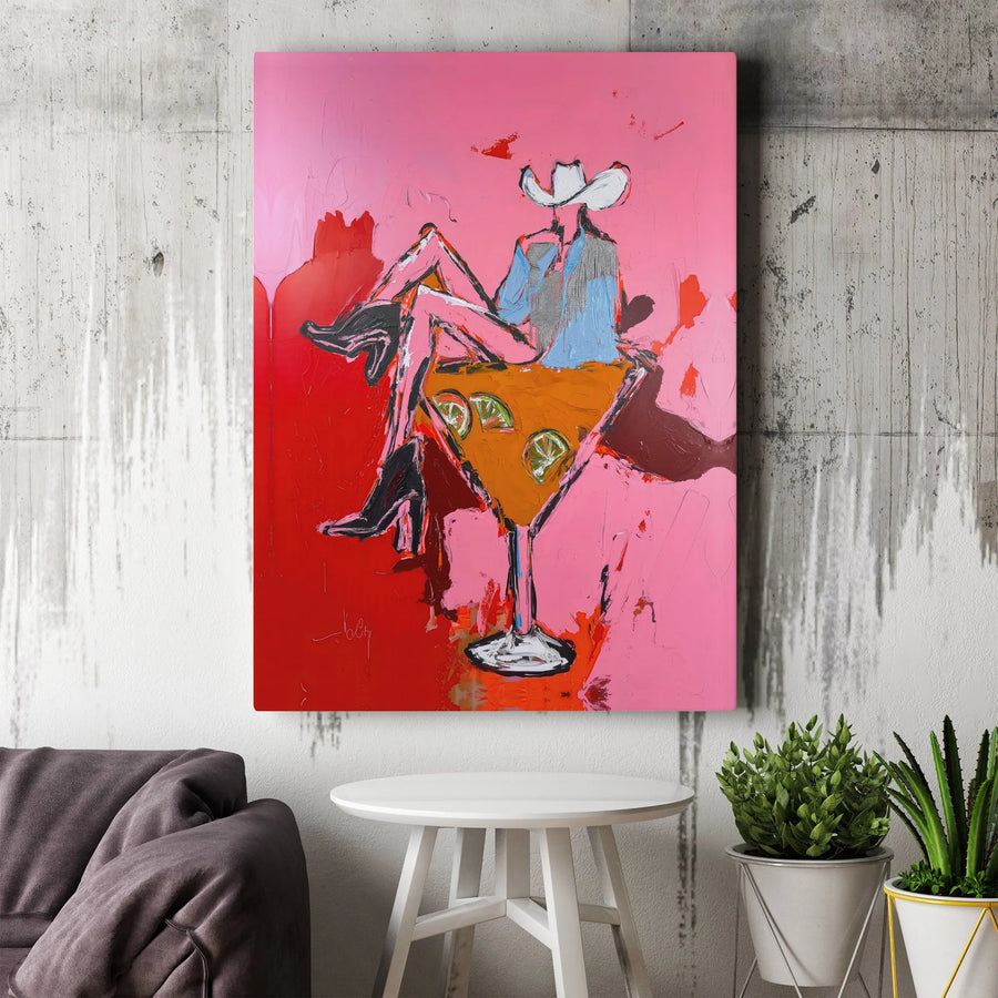 Cowgirl Cocktail Canvas Art | Abstract Western Pop Art Print | Premium Thick Gallery Wrap | Gift for Her | Modern Bar & Dorm Decor