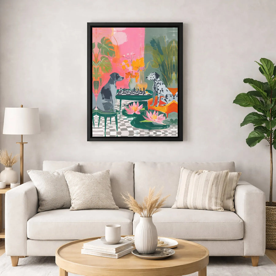 Dog Playing Chess Canvas Wall Art | Surreal Whimsical Animal Portrait | Gallery-Quality 1.25" Profile | Unique Gift for Dog Lovers