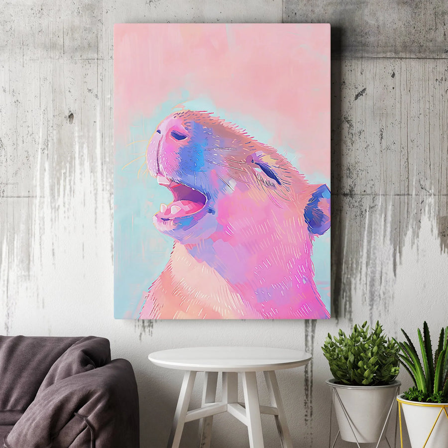 Colorful Capybara Canvas Art | Yawning Tropical Animal Wall Decor | Premium Fade-Resistant Print | Vibrant Modern Home & Office Gift